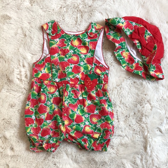 Other - Vintage strawberry romper with matching hat